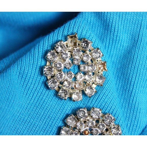 Jason Maxwell Women's Blue 3/4 Sleeve T-Shirt size XL NWT Gem Circles Brooch - Picture 2 of 7